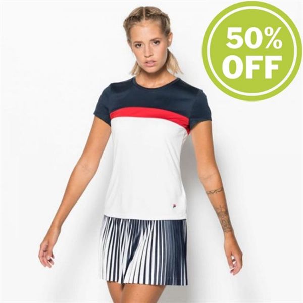 Fila Tibeta Light Tennis Shirt Women's Tee - White/Navy,NZ 791-93816